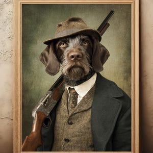 German Wirehaired Pointer Art, Hunting Dog Portrait, Bird Dog Wall Art, Hunter Gift, Rustic Cabin Lodge Decor, Vintage Sporting Dog Art