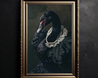 Black Swan Decor, Dark Academia, Vintage Victorian Photography, Wall Decor, Wall Art Poster Print, Dark Moody Gothic Gifts, Cottagecore Art