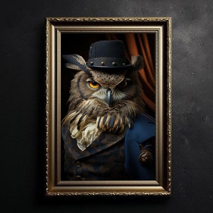Victorian Owl Animal Art, Victorian Portrait, Vintage Style Animal Wall Art, Victorian Witchy Aesthetic, Art Poster Print, Home Decor