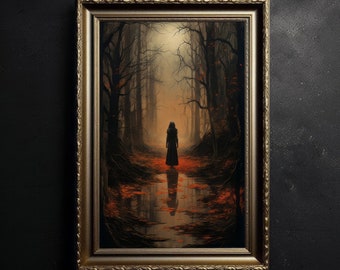 Witch in the Forest, Occult Print, Vintage Poster, Dark Academia, Gothic Painting, Witchy Art, Vintage Witchcraft, Dark Art, Dark Energy