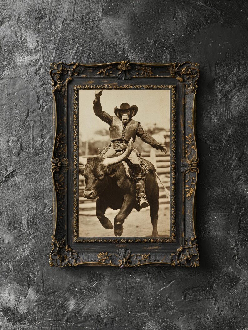 Monkey Cowboy Wall Art, Dark Academia, Western Photography, Animal Art ...