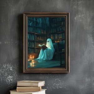 Gemalt Bibliothek Geist Dekor Lese Geist Buch Liebhaber Geschenk Vintage Ölgemälde Gothic Dark Academia Wand Kunst Geist Geschenk Halloween Dekor