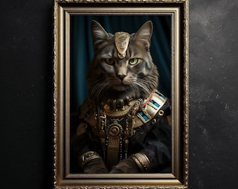 Egyptian Pharaoh Kitty Dark Academia Animal Art Portrait, Vintage Style Animal Wall Art, Egyptian Aesthetic, Art Poster Print, Home Decor