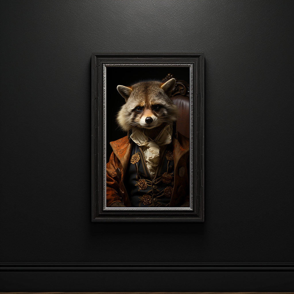 Dark Academia Raccoon Animal Art, Victorian Portrait, Vintage Style
