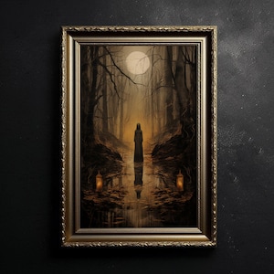 Witch in the Forest, Occult Print, Vintage Poster, Dark Academia, Gothic Painting, Witchy Art, Vintage Witchcraft, Dark Art, Dark Energy