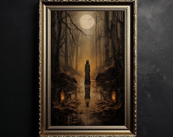 Witch in the Forest, Occult Print, Vintage Poster, Dark Academia, Gothic Painting, Witchy Art, Vintage Witchcraft, Dark Art, Dark Energy
