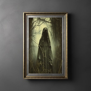Bewitched Bride in Haunted Forest Vintage Gothic Wall Print - Dark Surreal Mythical Halloween Poster Print, Wiccan Wall Art, Dark Academia