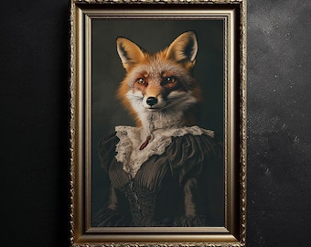 Victorian Fox Dark Academia Vintage Photography Animal Art Gothic Fox Vintage Poster Art Poster Print Home Decor Witchy Decor