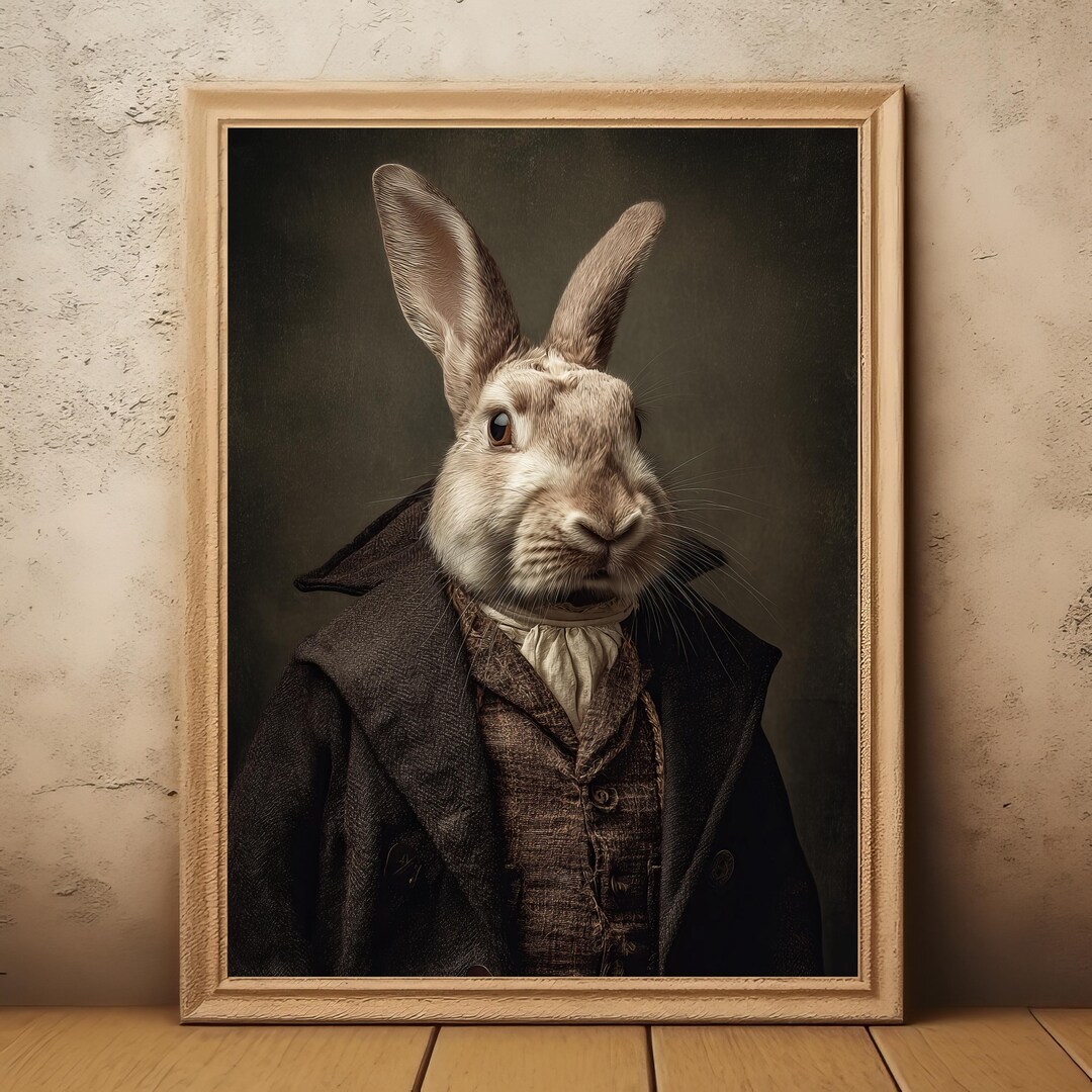 Victorian Rabbit Portrait Wall Art Print, Whimsical Easter Bunny ...