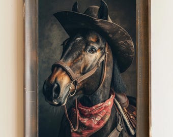 Arte de pared con caballos occidentales, decoración de animales, Dark Academia, fotografía occidental vintage, decoración de pared, póster de arte de pared, impresión, decoración de Texas, regalo para amantes de los caballos