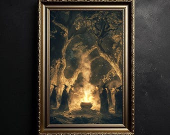 Vintage Gothic Witches Brew Potion Cauldron Wall Art Print, Mythical Witch Halloween Poster Print, Wiccan Wall Art, Dark Academia