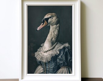 Victorian Swan, Dark Academia, Vintage Photography, Wall Decor, Wall art poster print, Dark Moody Swans Print, Gothic Gifts, Cottagecore Art