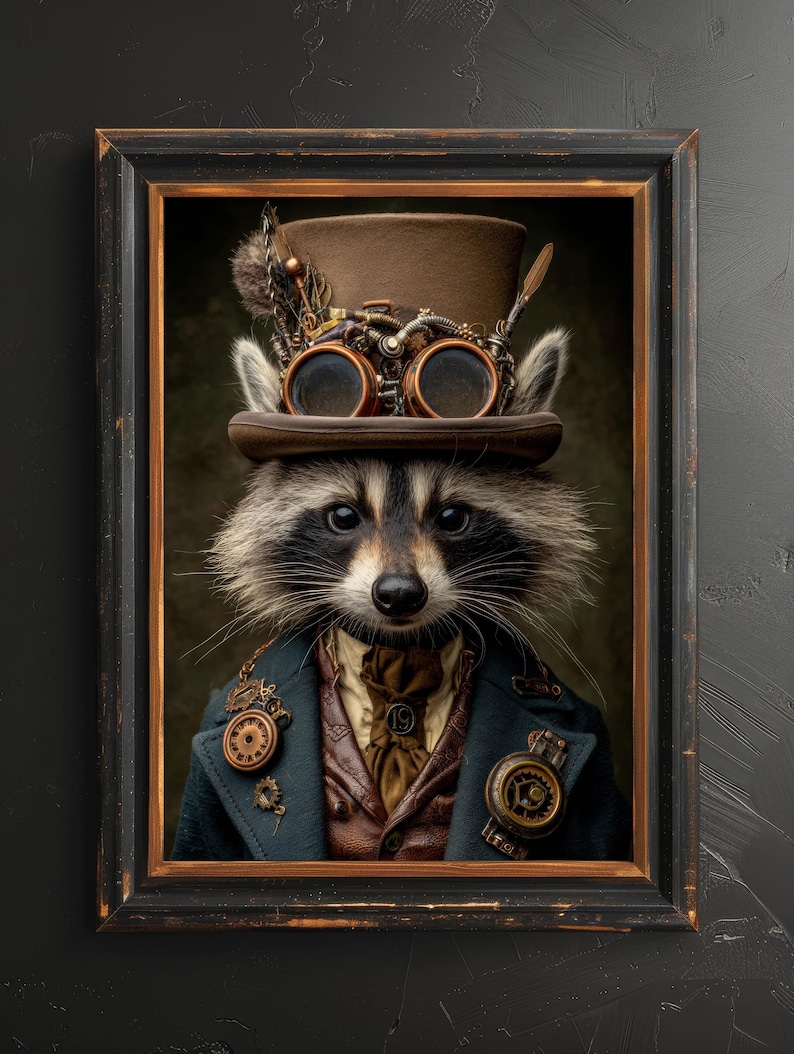 Dark Academia Raccoon Wall Art Print, Steampunk Victorian Raccoon ...