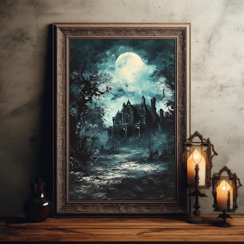 PRINTABLE Vintage Haunted House Halloween Haunted Mansion Wall Art Dark