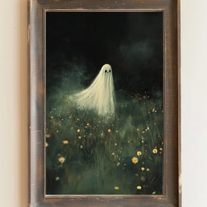 Wildflower Ghost Painted Ghost Wall Art Halloween Vintage Oil Painting Gothic Dark Academia Home Decor Ghost Gift Halloween Decor Ghost