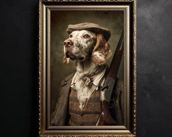 Hunting Dog Portrait Wall Art, English Setter Print, Vintage Sporting Dog Painting, Rustic Cabin Lodge Decor, Bird Dog Wall Art