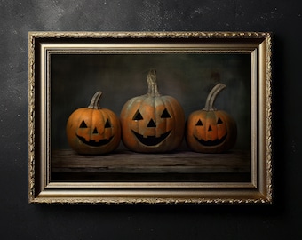 Halloween Kürbis Dekor, Einzigartige Halloween Herbst Dekor, Dark Academia Halloween Herbst Wanddruck, Rustikale Bauernhaus Cottage Kern Jack o Lanterns