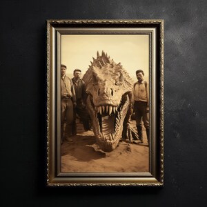 Dragon Cowboys, Vintage photography, Art Poster Print, Dark Academia, Gothic Occult Poster, Gothic Home Decor, Western Jurassic Dragon Tamer