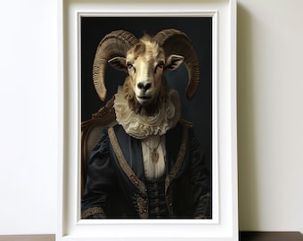 PRINTABLE Victorian Princess Ram Wall Art, Dark Academia Home Decor, Vintage Photography, Animal Art, Gothic Ram Vintage Art Poster Print