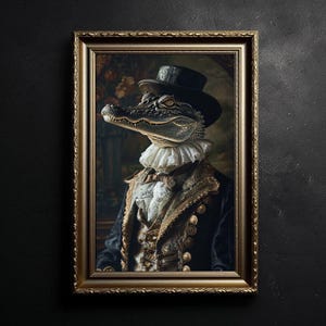 Victorian Crocodile, Dark Academia, Vintage Photography, Animal Art Vintage Poster, Home Decor, Wall Art
