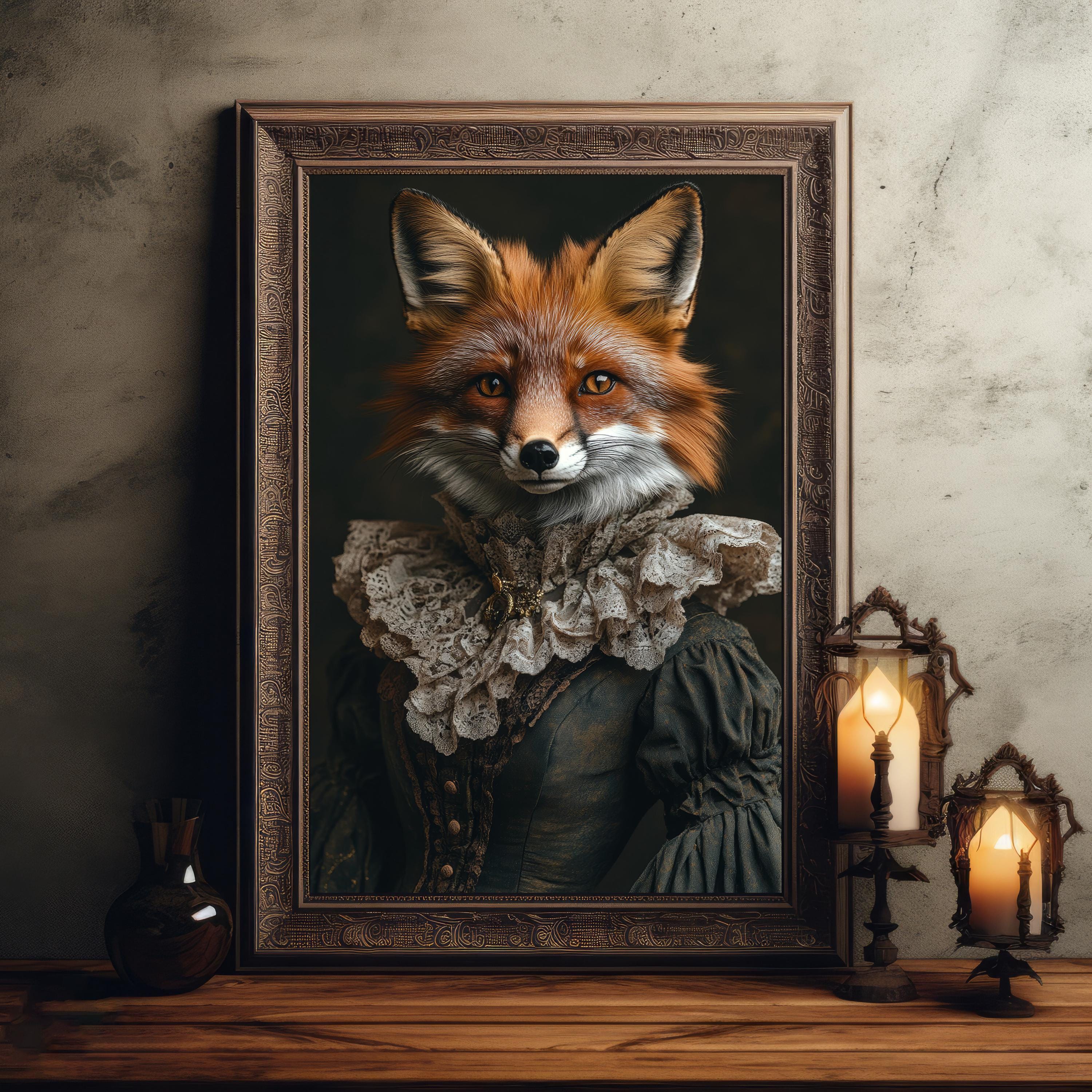 Vintage Photography Dark Academia Victorian Fox Animal Art, Gothic Fox ...
