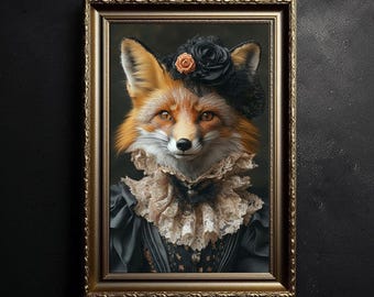 Dark Academia Victorian Fox Vintage Photography Animal Art, Gothic Fox, Vintage Poster, Art Poster Print, Home Decor, Witchy Decor