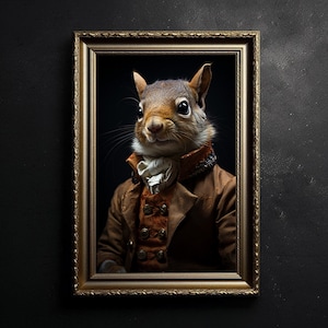 Fotografía vintage de ardilla victoriana de Dark Academia, arte animal, ardilla gótica, póster vintage, impresión de póster artístico, decoración del hogar, decoración de brujas