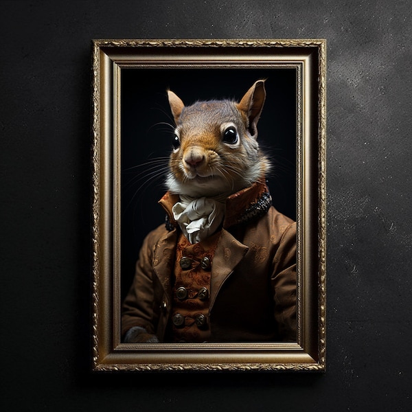 Victorian Squirrel Dark Academia Vintage Photography Animal Art, Gothic Squirrel, Vintage Poster, Art Poster Print, Home Decor, Witchy Decor