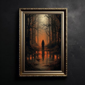 Bruja en el bosque, impresión ocultista, póster vintage, academia oscura, pintura gótica, arte de brujería, brujería vintage, arte oscuro, energía oscura
