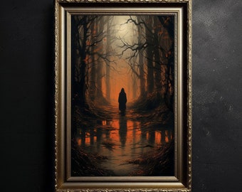 Witch in the Forest, Occult Print, Vintage Poster, Dark Academia, Gothic Painting, Witchy Art, Vintage Witchcraft, Dark Art, Dark Energy
