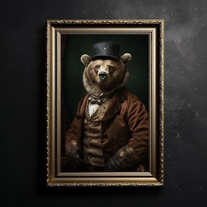 Victorian Bear, Dark Academia, Vintage Photography, Animal Art, Gothic Bear, Vintage Poster, Art Poster Print, Home Decor, Witchy Decor