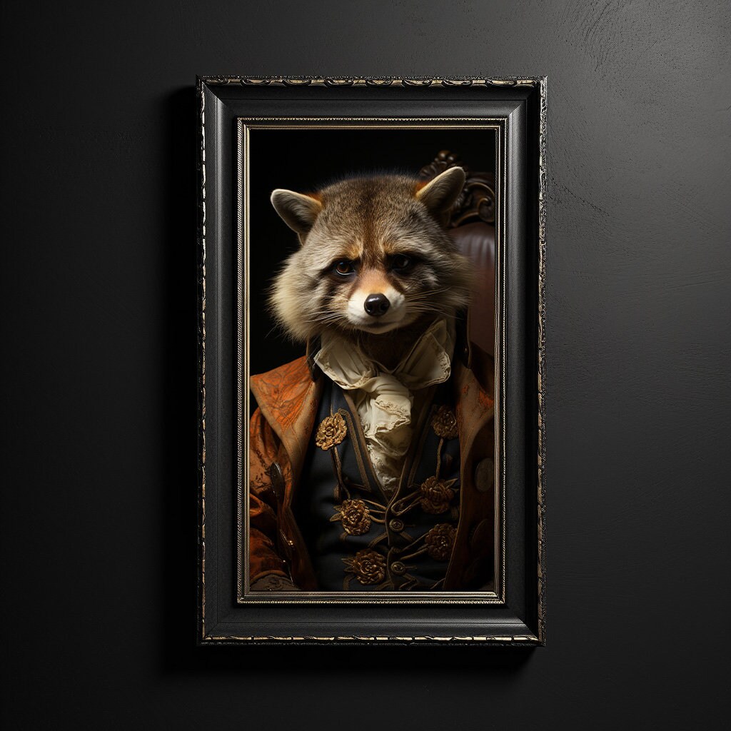 Dark Academia Raccoon Animal Art, Victorian Portrait, Vintage Style