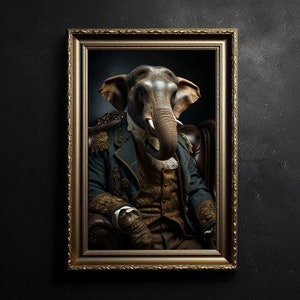 Victorian Elephant Dark Academia Vintage Photography Animal Art, Gothic Wall art, Vintage Poster, Art Poster Print, Home Decor, Witchy Decor