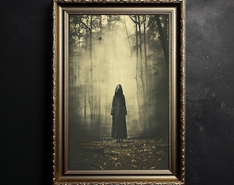 Three Legged Witch in the Forest, Witchy Decor, Dark Academia, Vintage Victorian Wall Art, Halloween Art, Occult, Spooky Witch Decor
