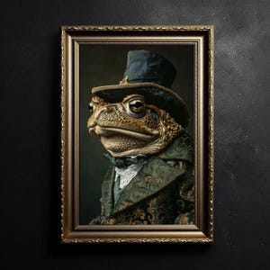 Victorian Toad Portrait, Vintage Style Animal Wall Art, Frog Amphibian Art, Home Decor, Wall Art