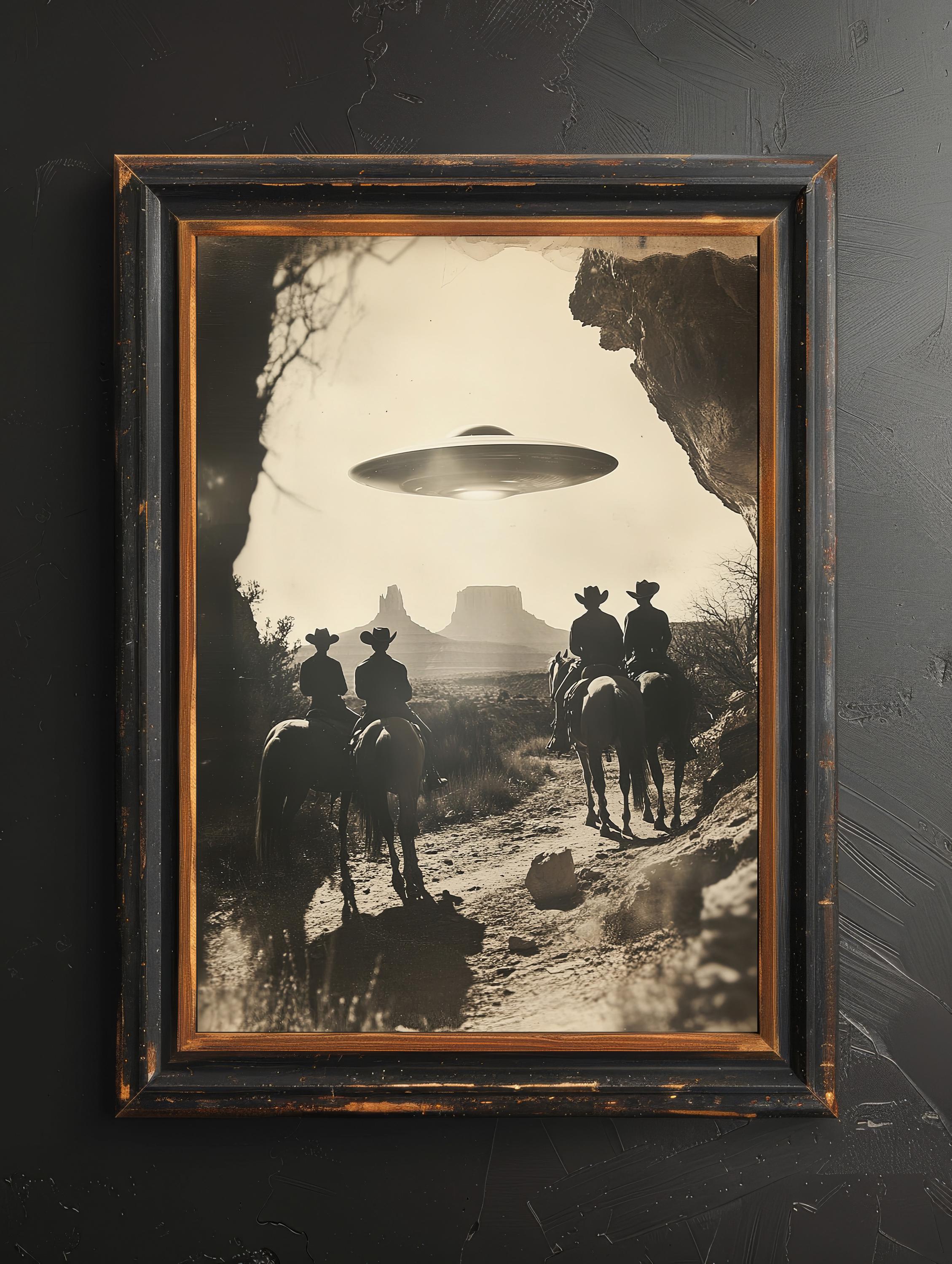Antique Southwestern Cowboy Decor Alien Close Encounter Art Print Dark ...