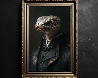 Wizard Serpent House Snake  Dark Academia Snake Wall Art, Vintage Gothic Home Decor,  Antique Snake Painting Dark Wall Art Gift