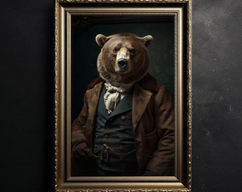 Victorian Bear, Dark Academia, Vintage Photography, Animal Art, Gothic Bear, Vintage Poster, Art Poster Print, Home Decor, Witchy Decor