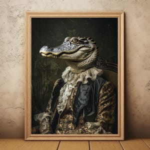 Victorian Crocodile, Dark Academia, Vintage Photography, Animal Art Vintage Poster, Home Decor, Wall Art