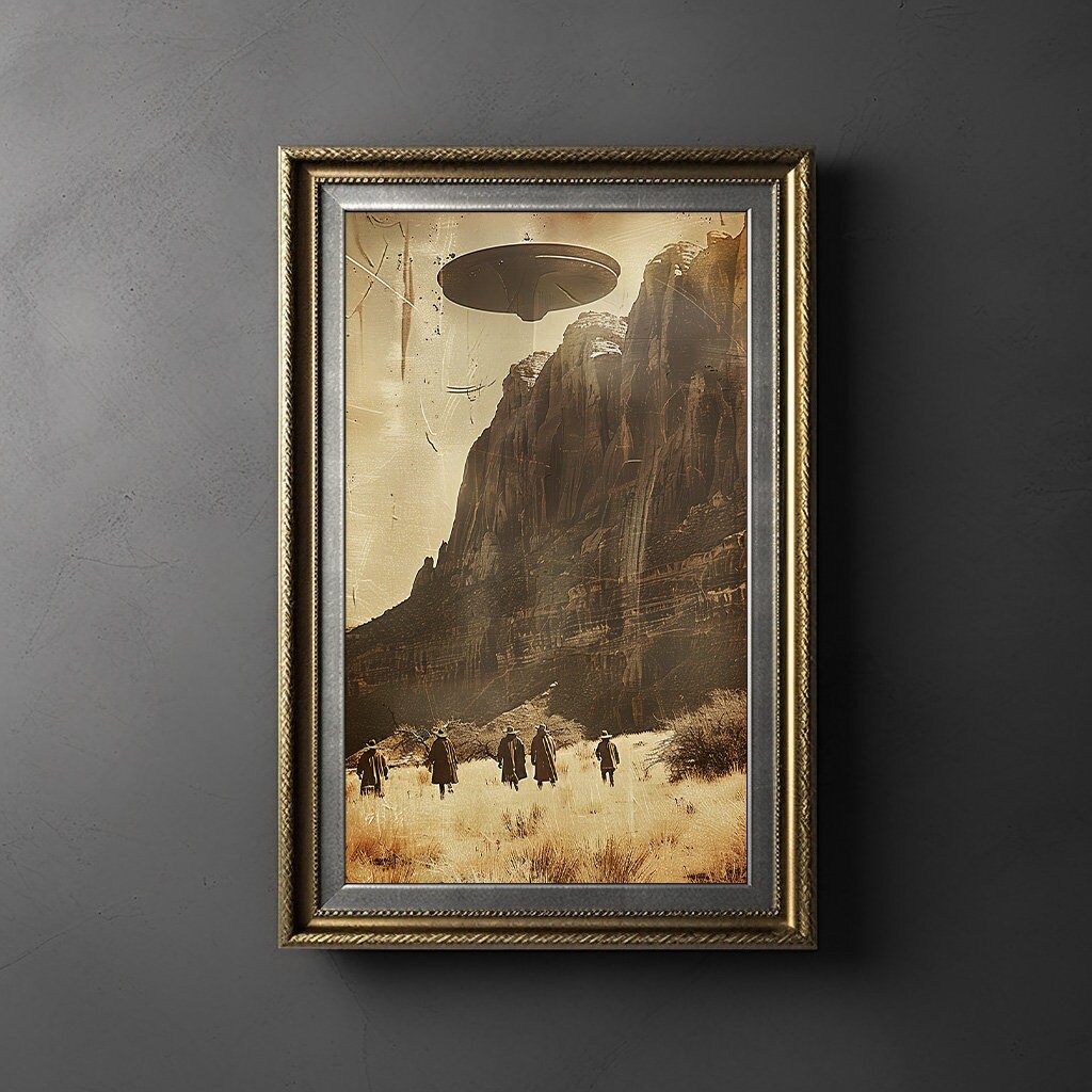 PRINTABLE Vintage Alien Encounter With Cowboys, Dark Academia Cowboy ...