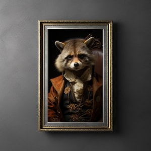Dark Academia Raccoon Animal Art, Victorian Portrait, Vintage Style Animal Wall Art, Victorian Aesthetic, Art Poster Print, Home Decor