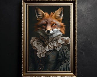 Vintage Photography Dark Academia Victorian Fox Animal Art, Gothic Fox, Vintage Poster, Art Poster Print, Home Decor, Witchy Decor