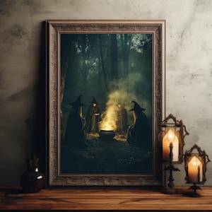 Gothic Vintage Witches Brew Potion Cauldron Wall Art Print, Mythical Witch Halloween Poster Print, Wiccan Wall Art, Dark Academia