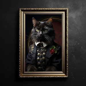 Sophisticated Kitty Dapper Cat, Cat Poster, Vintage Art Poster Print, Dark Academia Gothic Victorian Cat Art, Animal Lover Gift Kitten Print