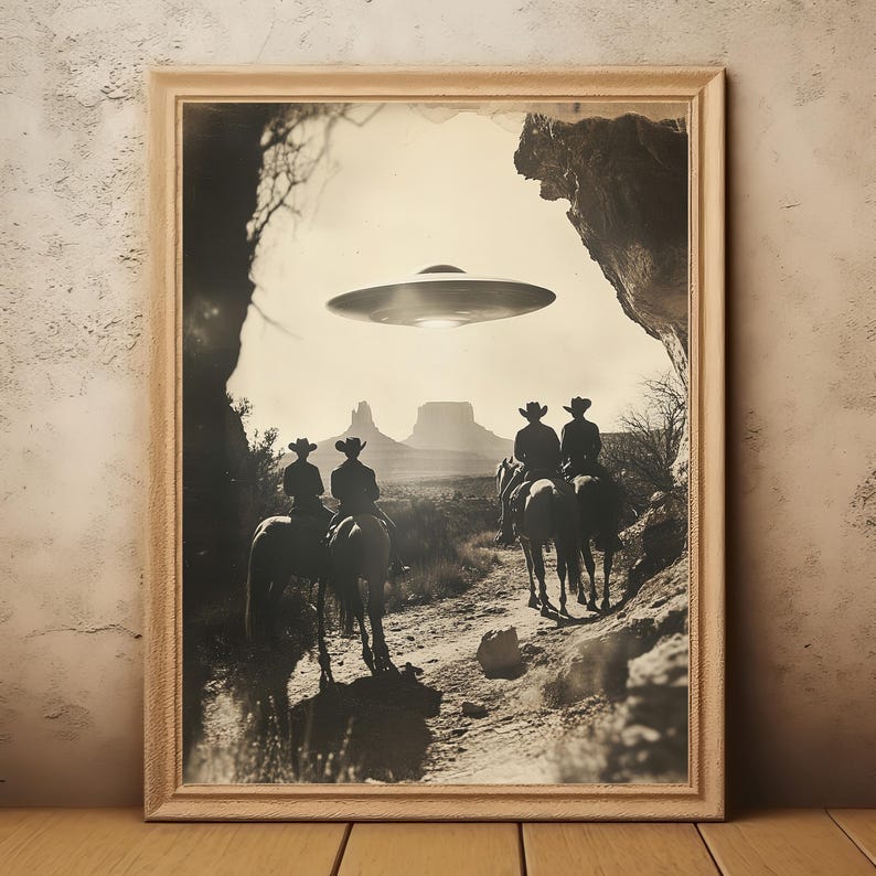 Antique Southwestern Cowboy Decor Alien Close Encounter Art Print Dark ...