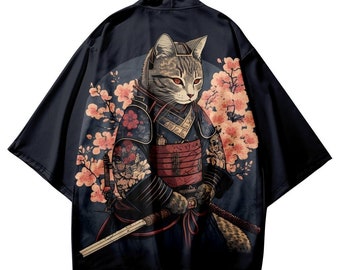 Chat samouraï kimono nouveau style chemise haut kimono