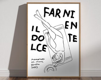 Il Dolce Far Niente Print, Italian Woman Line Art (Digital Download)