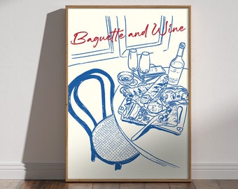 Baguette and Wine Print – French Kitchen Wall Art (Digital Download)