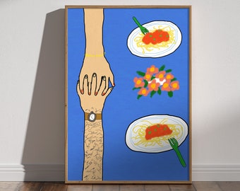 Romantische print met pastadatum: retro keukenkunst, Valentijnsdag (digitale download)