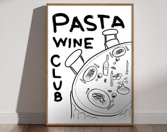 Pasta Wine Club Print – Retro Kitchen Decor (Digital Download)